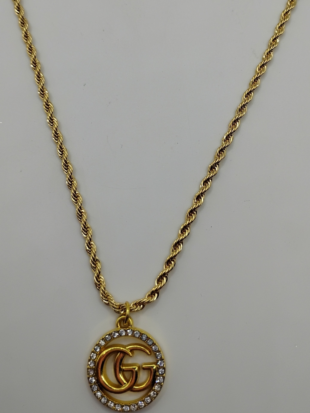 Gucci Gold Double G Crystal Authentic Pendant On A 14K Rope Necklace - Picture 16 of 16